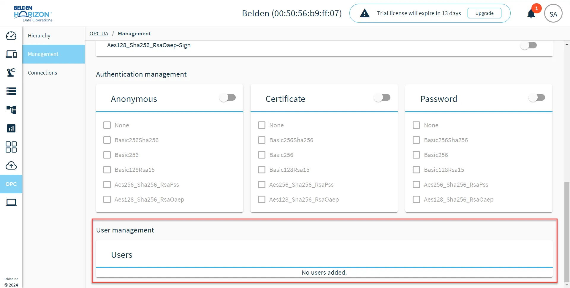 User management section