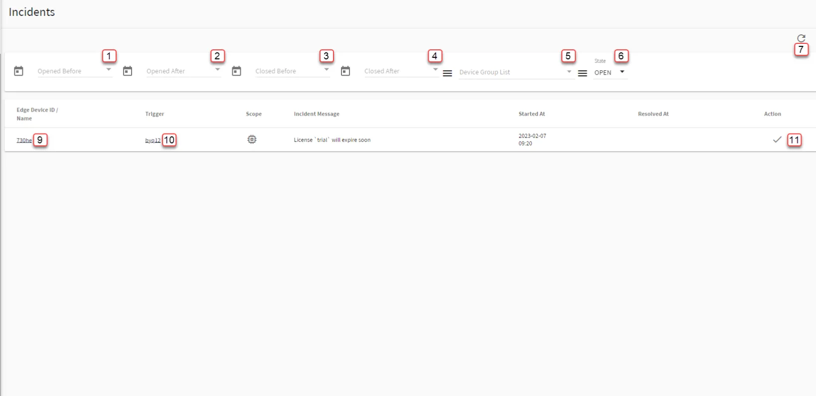 Belden Horizon Data Manager User UI : Incidents
