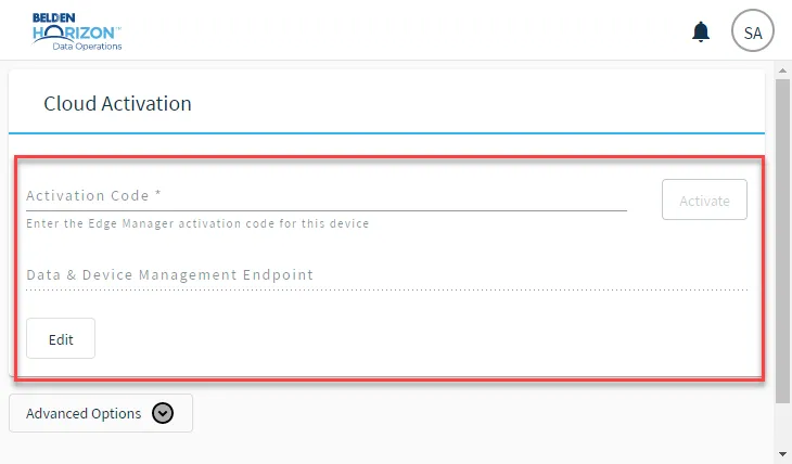 Activation fields for Belden Horizon Data Manager activation
