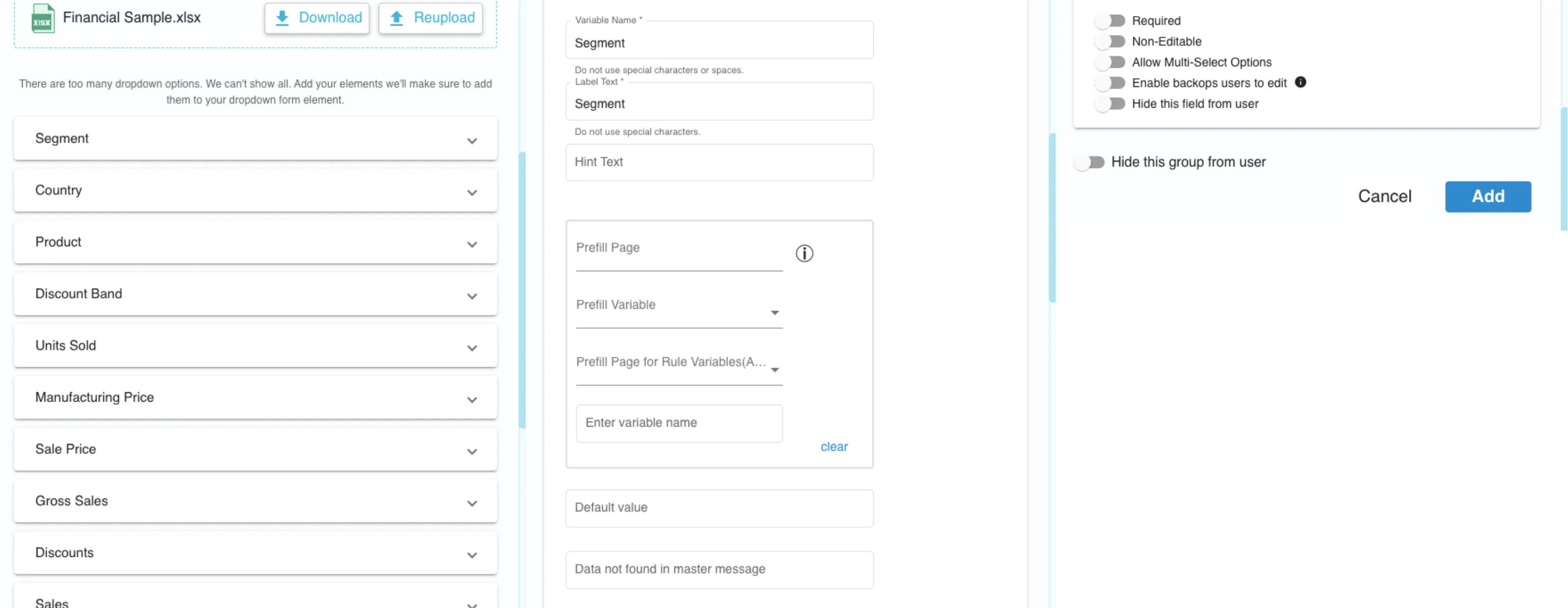 Element Details of Conditional Dropdown