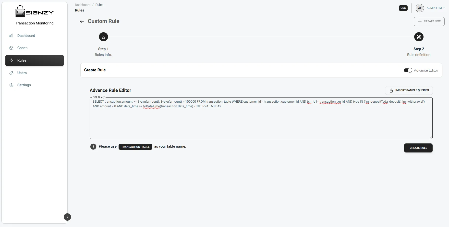 Advance Rule Creation Advance Rule Creation