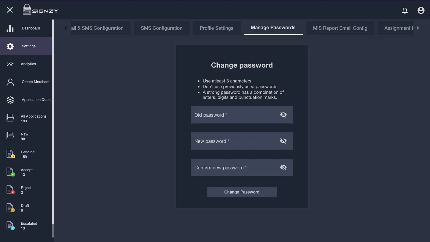 Changing password Changing password