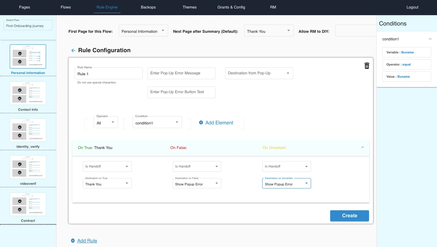 Configuration of rules for API based condition
