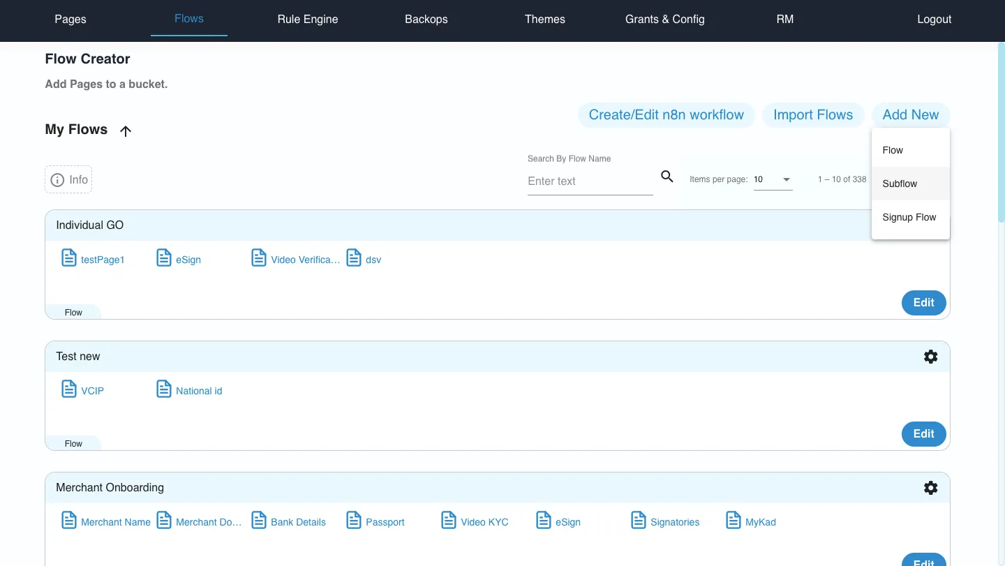 Add New Subflow Add New Subflow