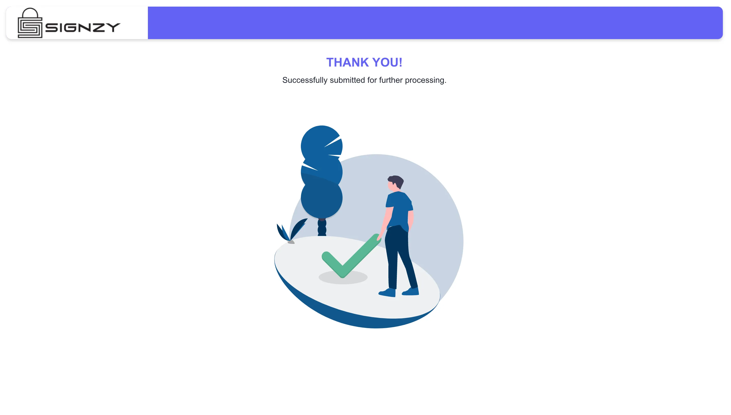 Thank you page on successful submission 