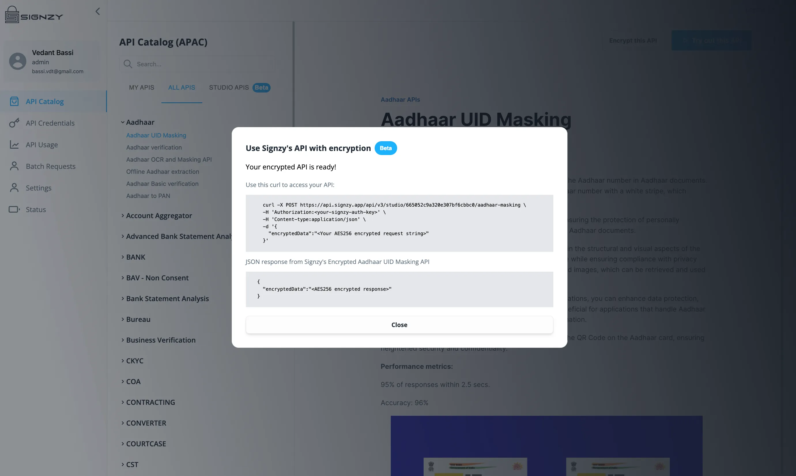 Curl for using encrypted API