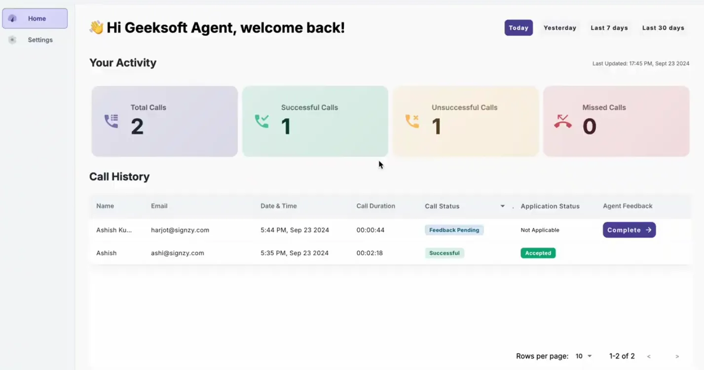 Agent Portal Home Screen