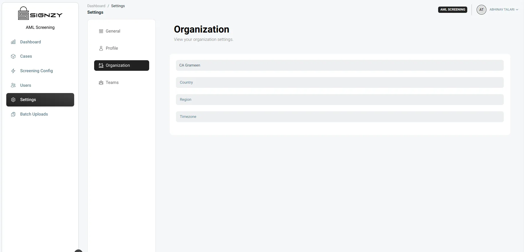 Organization Page