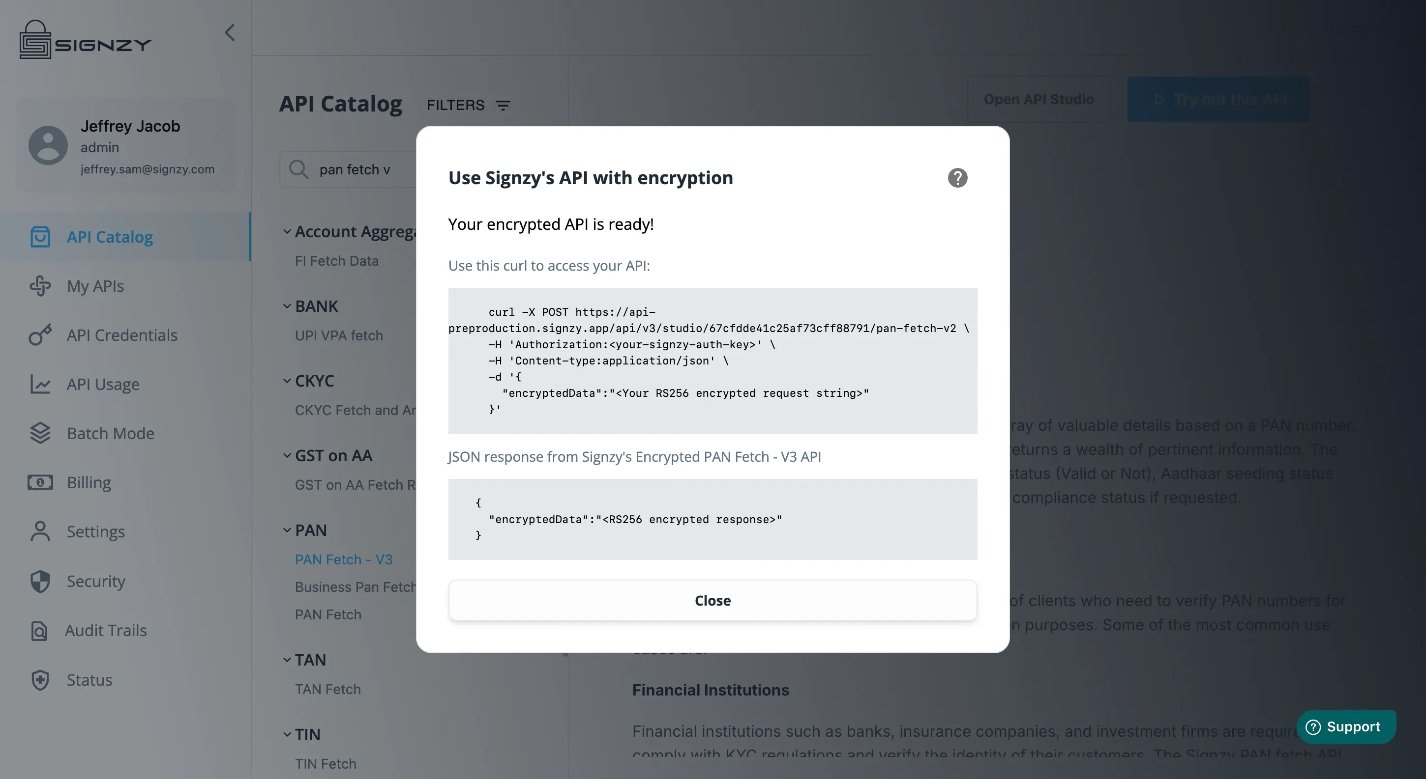 Your encrypted curl request and response.
