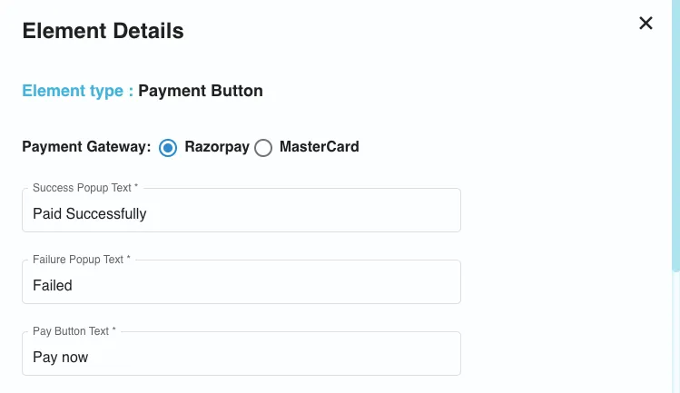 Element Details of Payment Button