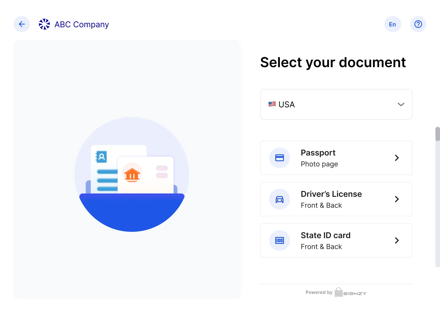 Select Countryand ID Screen