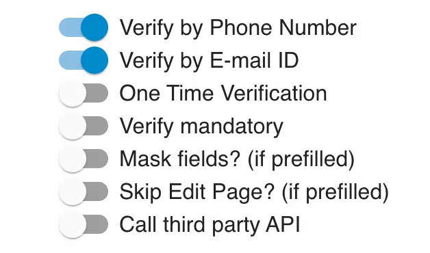 Toggle buttons to customize OTP Verification V2