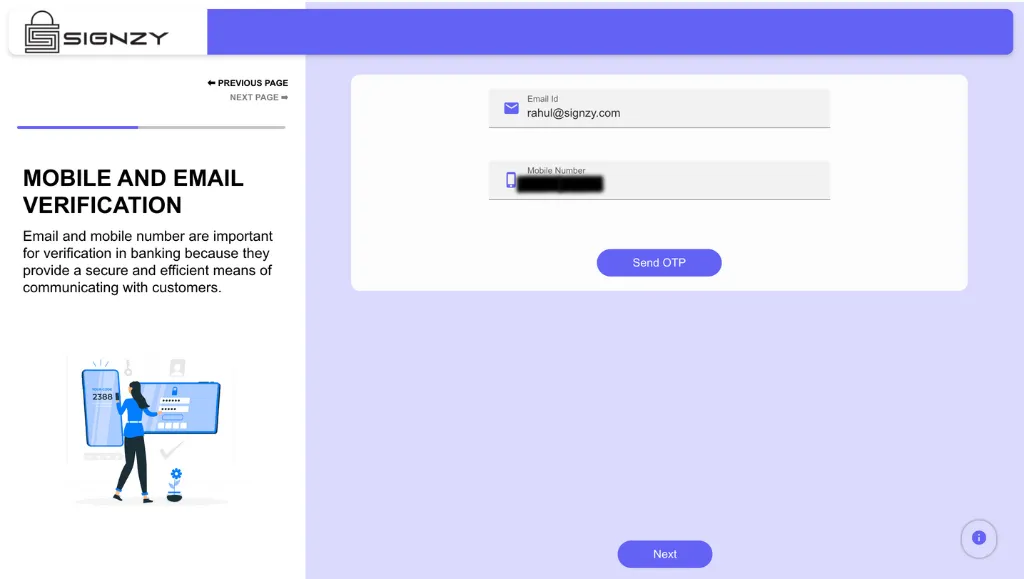 Onboarding user enter e-mail ID and contact number