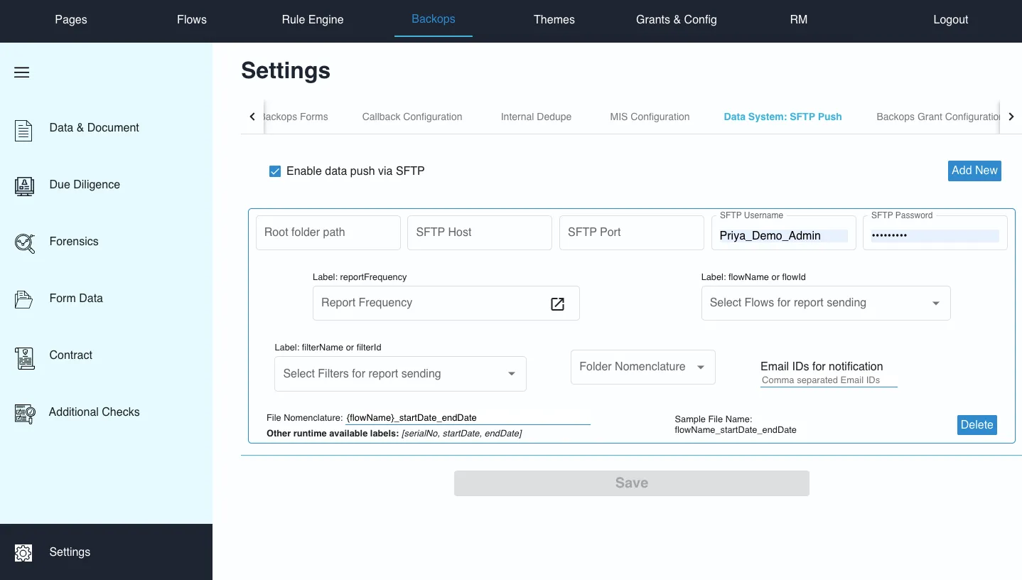 Data System SFTP Push Configuration Data System SFTP Push Configuration