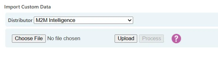 Upload interface showing file selection control, validation feedback, and import action button.