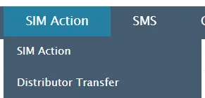  Navigation menu displaying SIM Action and Distributor Transfer options.