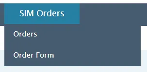 Navigation menu displaying Orders and Order Form options under SIM Orders.