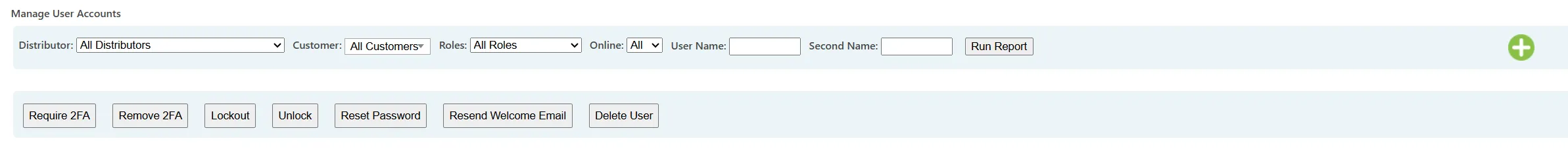 User management dashboard displaying usernames, assigned roles, email addresses, login activity, 2FA indicators and bulk action controls. User management dashboard displaying usernames, assigned roles, email addresses, login activity, 2FA indicators and bulk action controls.