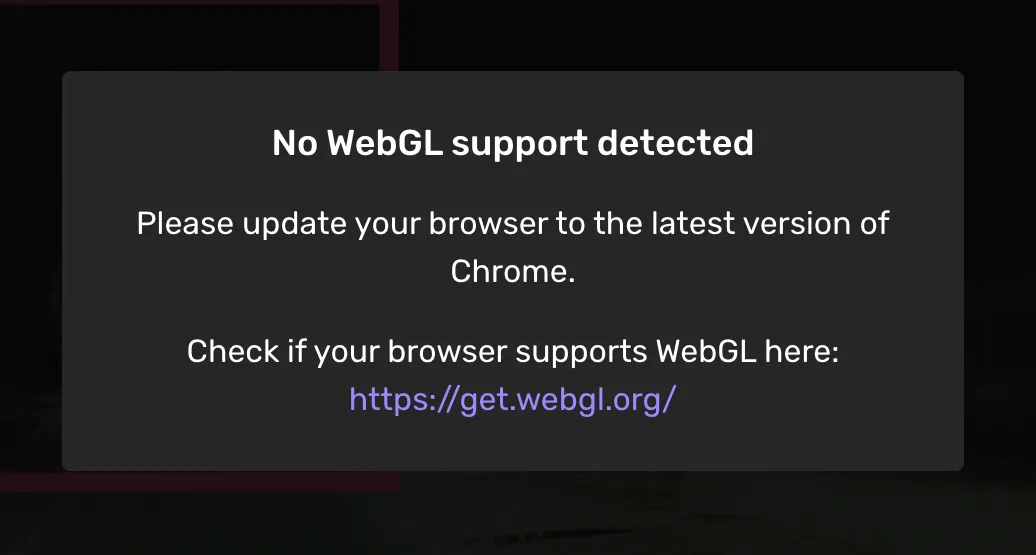 No WebGL support detected dialog