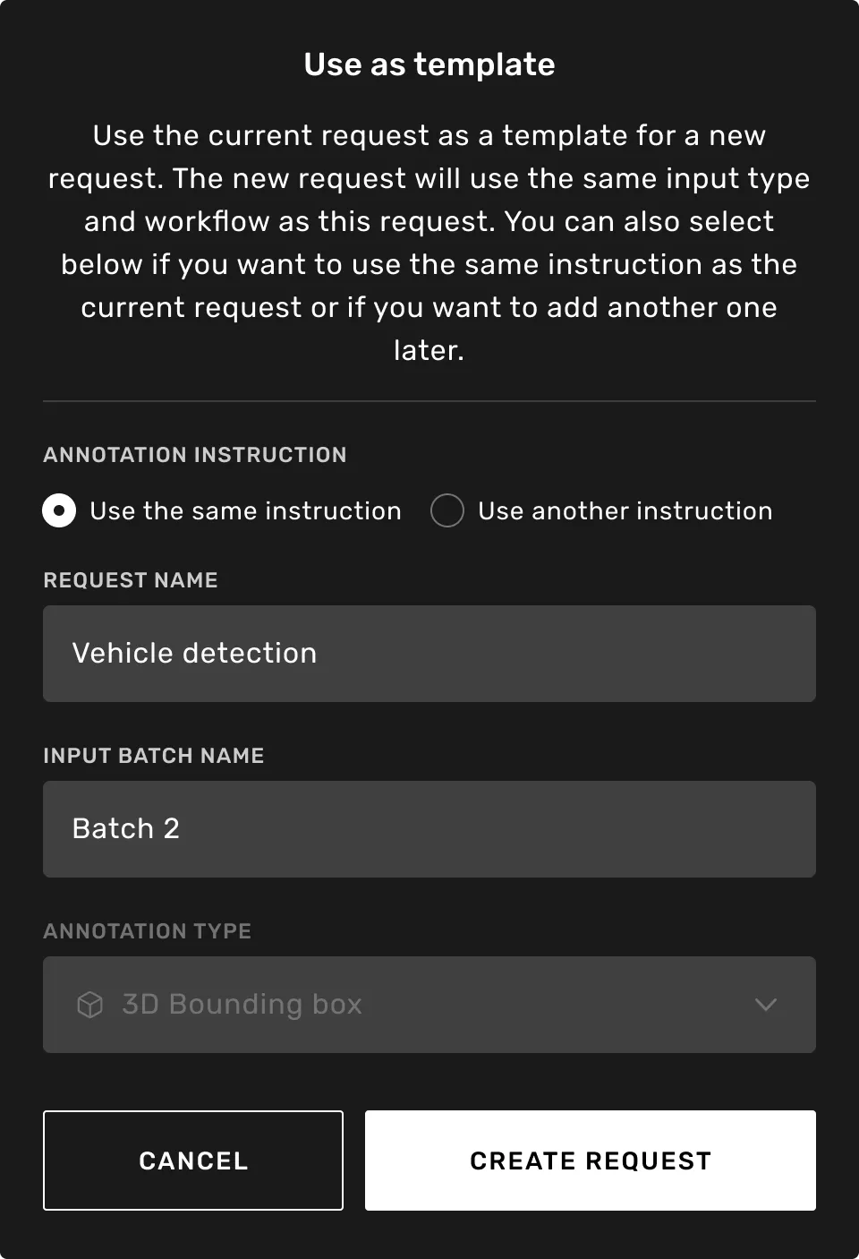 Creating a request using an existing one as template