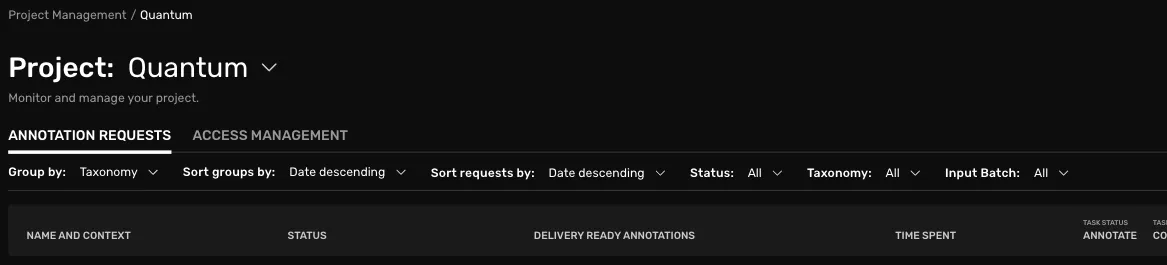 Controls of the request list