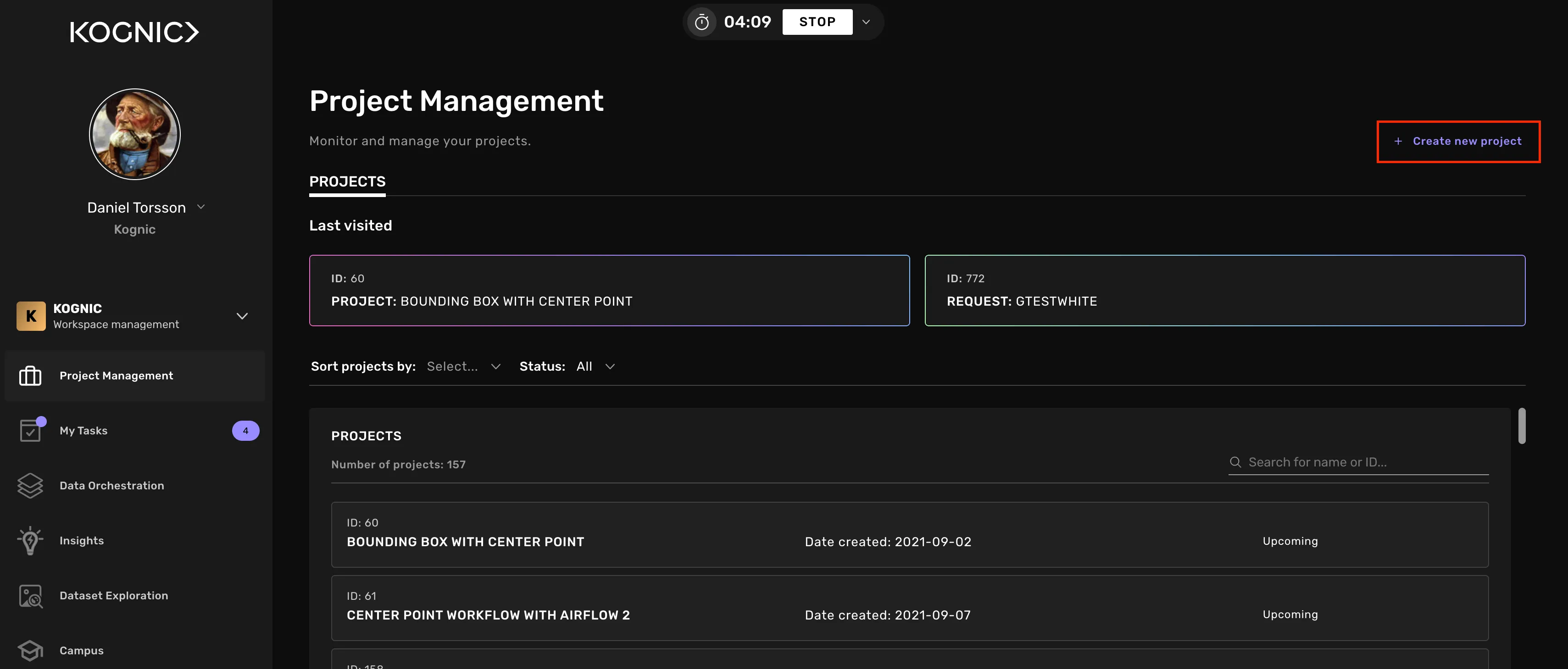 location of create project button