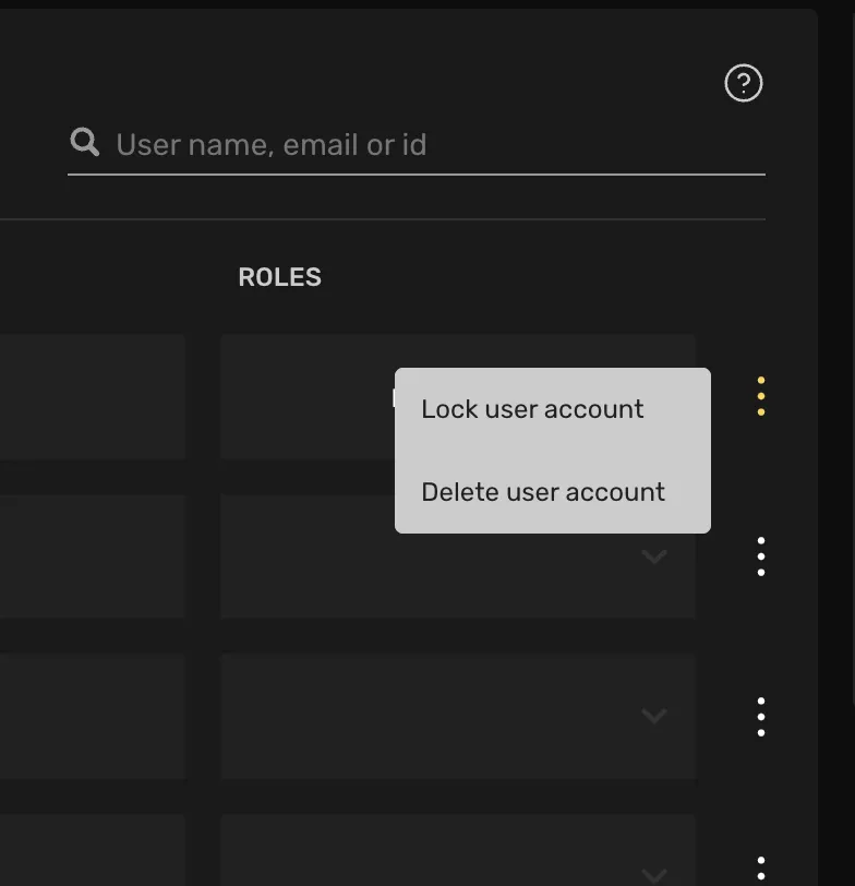 Click on the "three dots" to lock or delete an user account