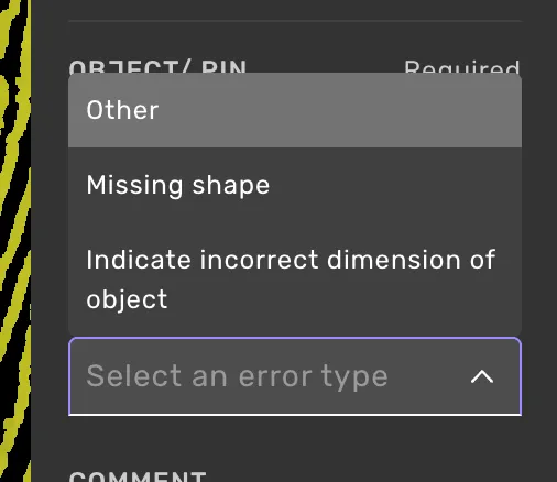 Some error types that are currently available for the combination of an object and a pin Some error types that are currently available for the combination of an object and a pin