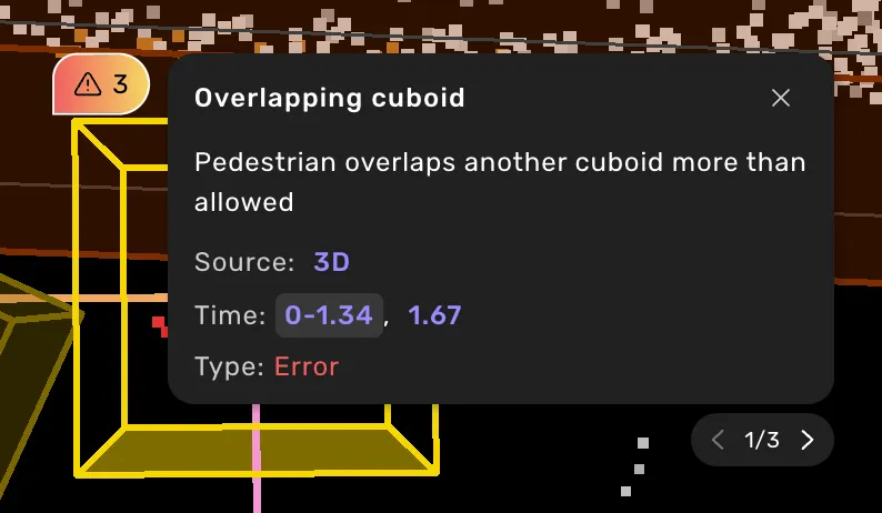 A report card shown in the view next to the object. The object has both validation errors and warnings.