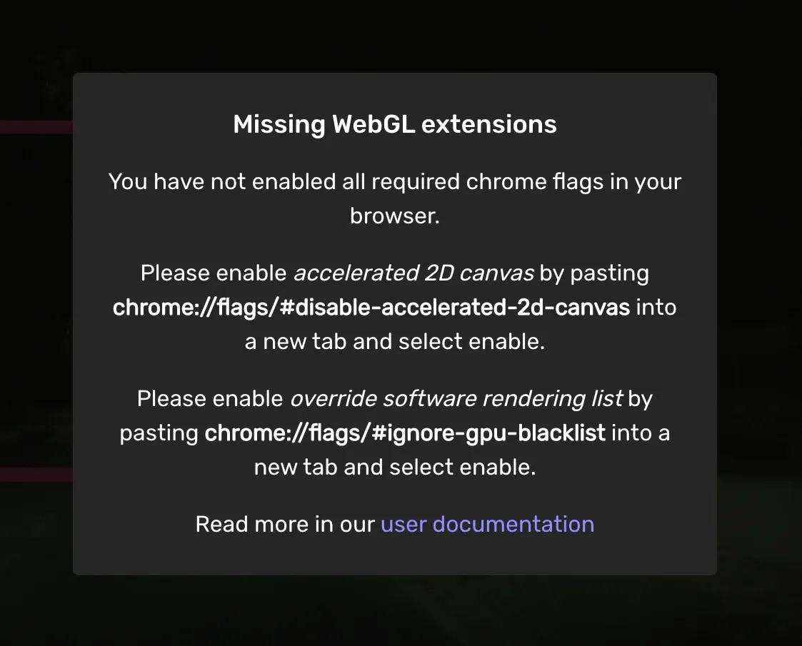 WebGL extensions dialog