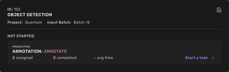 A request task card containing assigned annotate tasks