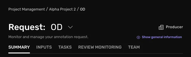 Request Header showing your Request Role - Producer