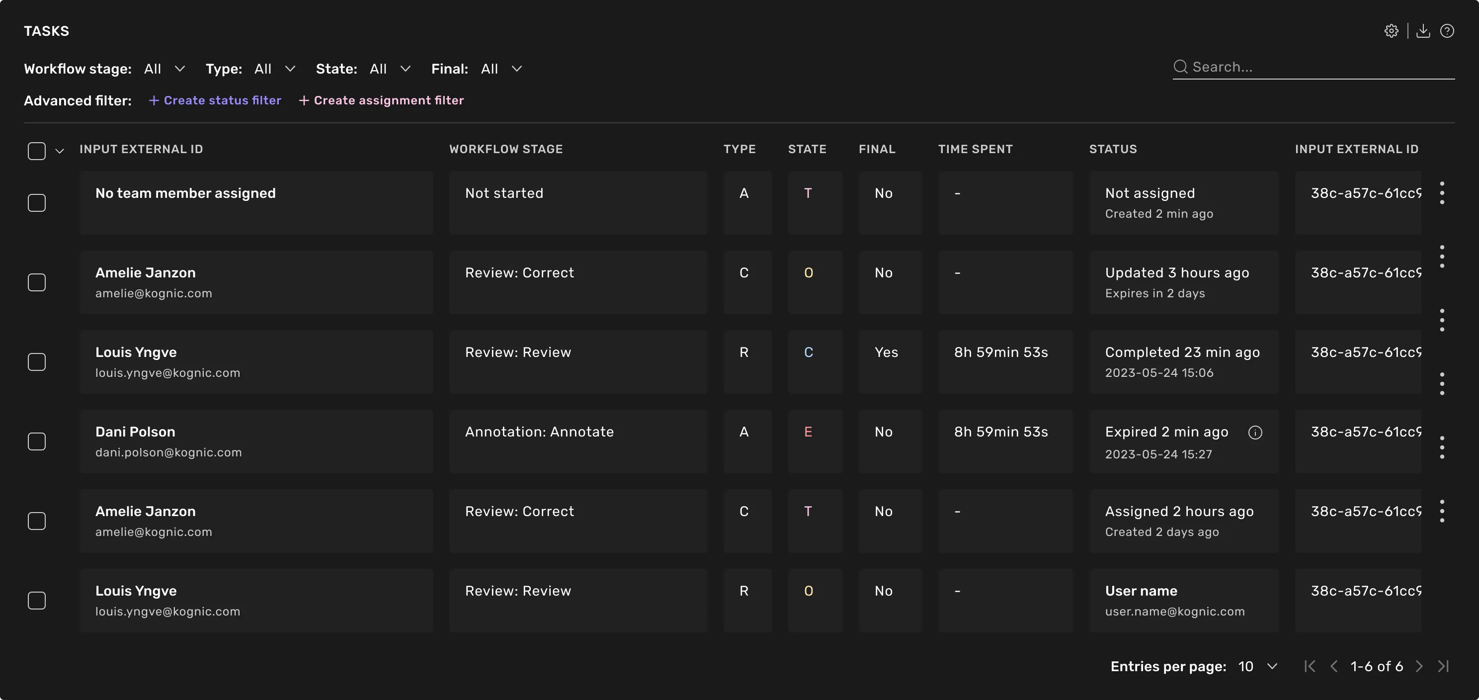 Task table Task table