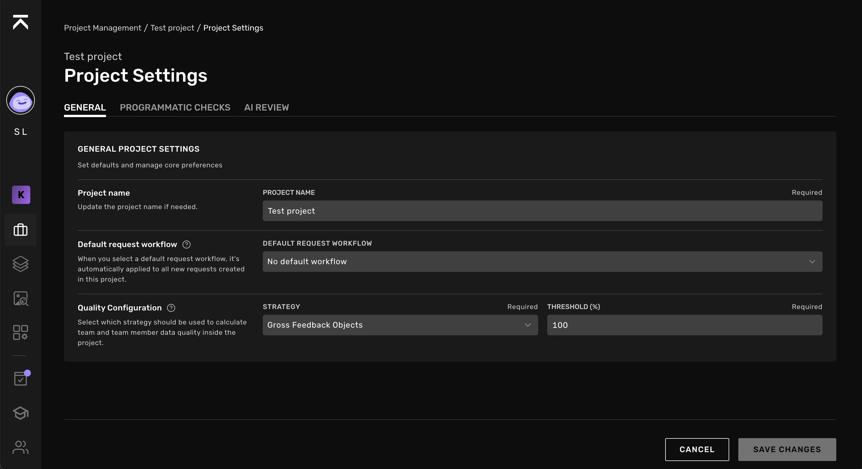 Configure a default request workflow in Project Settings