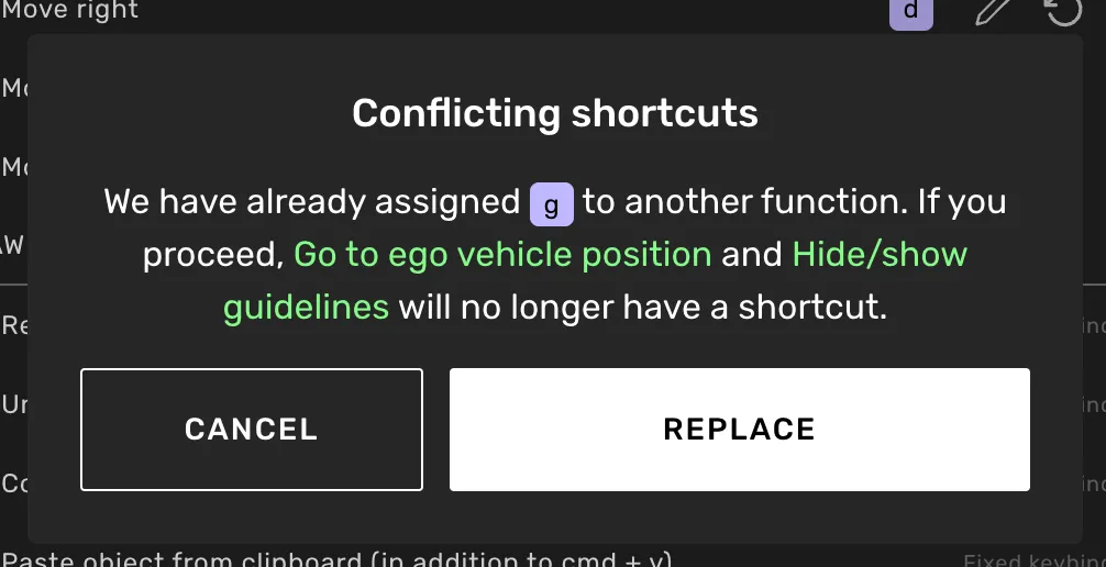 Conficting keys message Conficting keys message