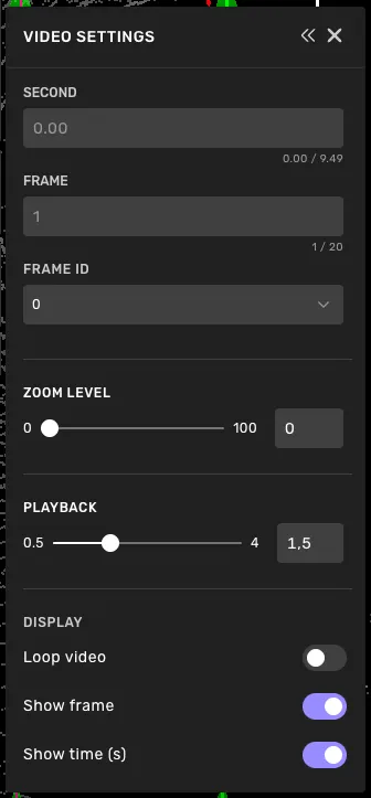 The video settings window The video settings window