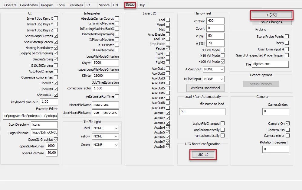 Page 2 of the setup tab
