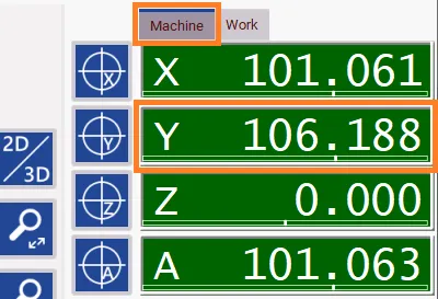 Showing machine coordinates Showing machine coordinates