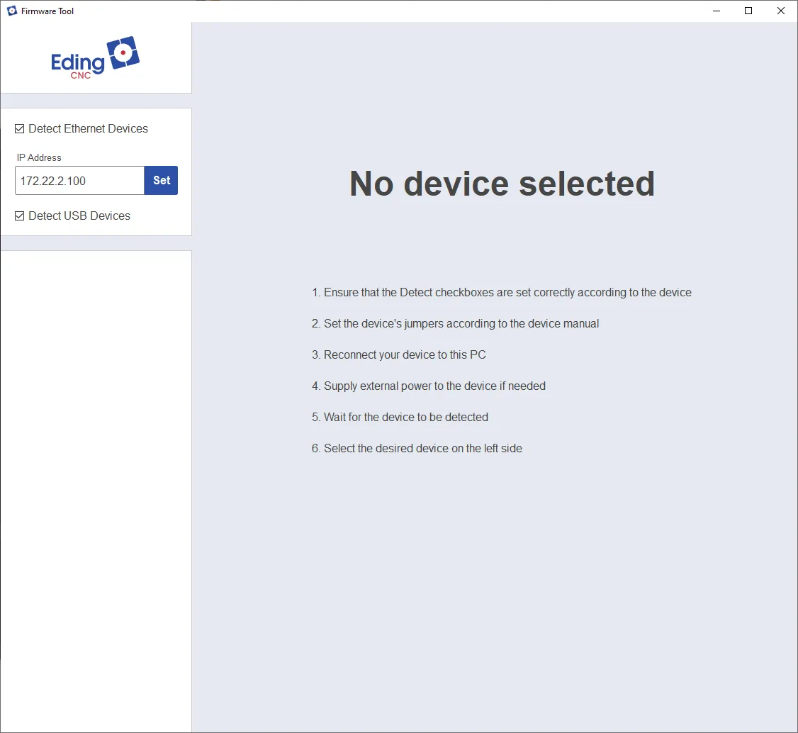 Firmware tool start screen.