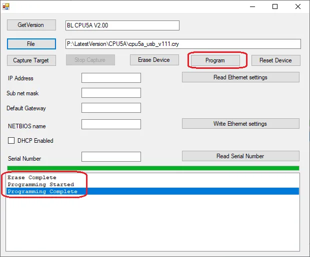 Uploading/programming the new firmware.