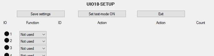 UIO-10 Setup screen