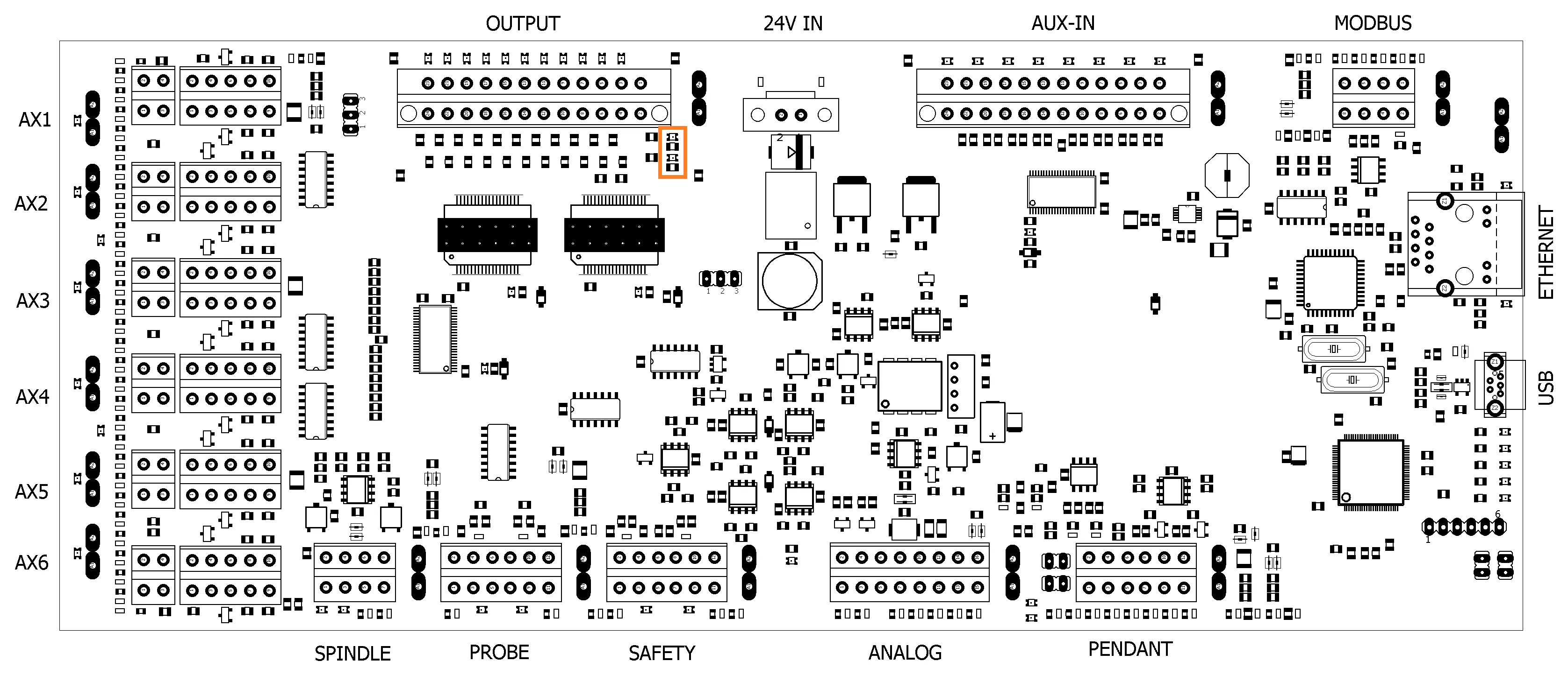 Location of 24V AUX and 24V HOME on the controller