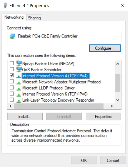 Ethernet Properties Ethernet Properties