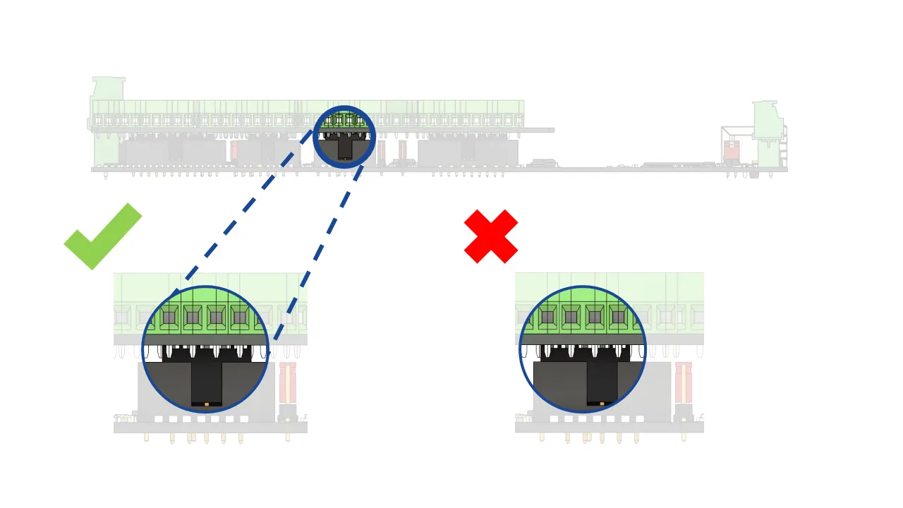 Mind the position of the connector in the socket Mind the position of the connector in the socket