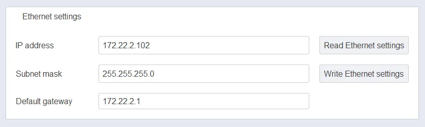 Default Ethernet settings