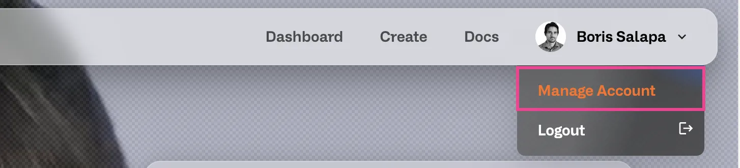 Navbar -> Manage Account