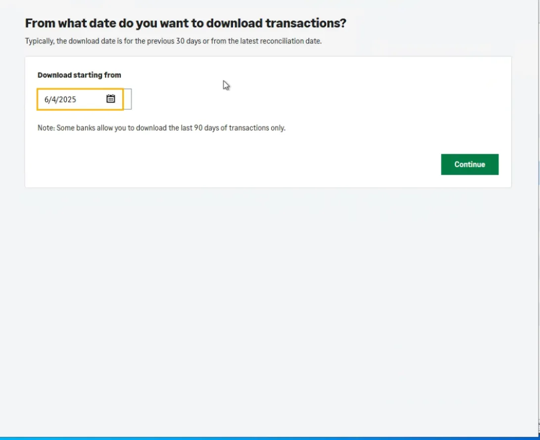 Select Date to Start Importing Transactions