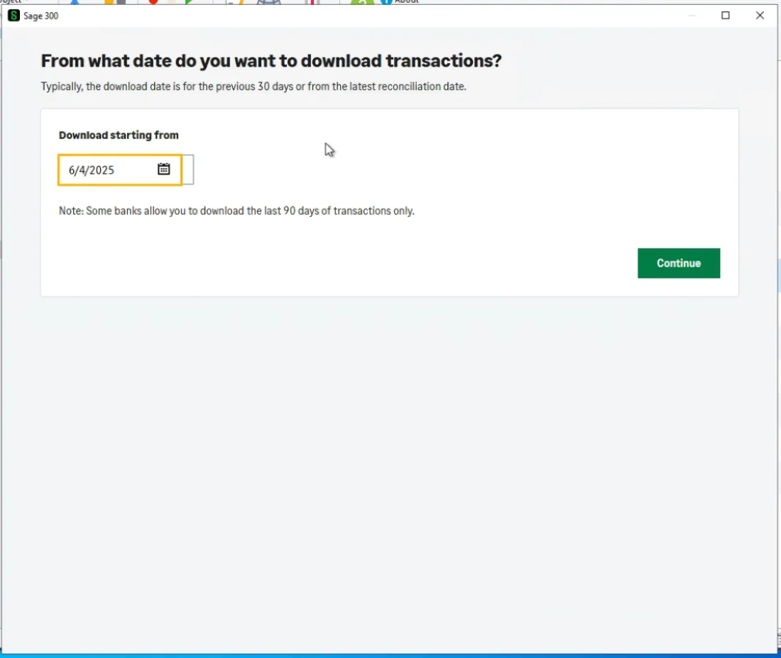 Select Date to Start Importing Transactions