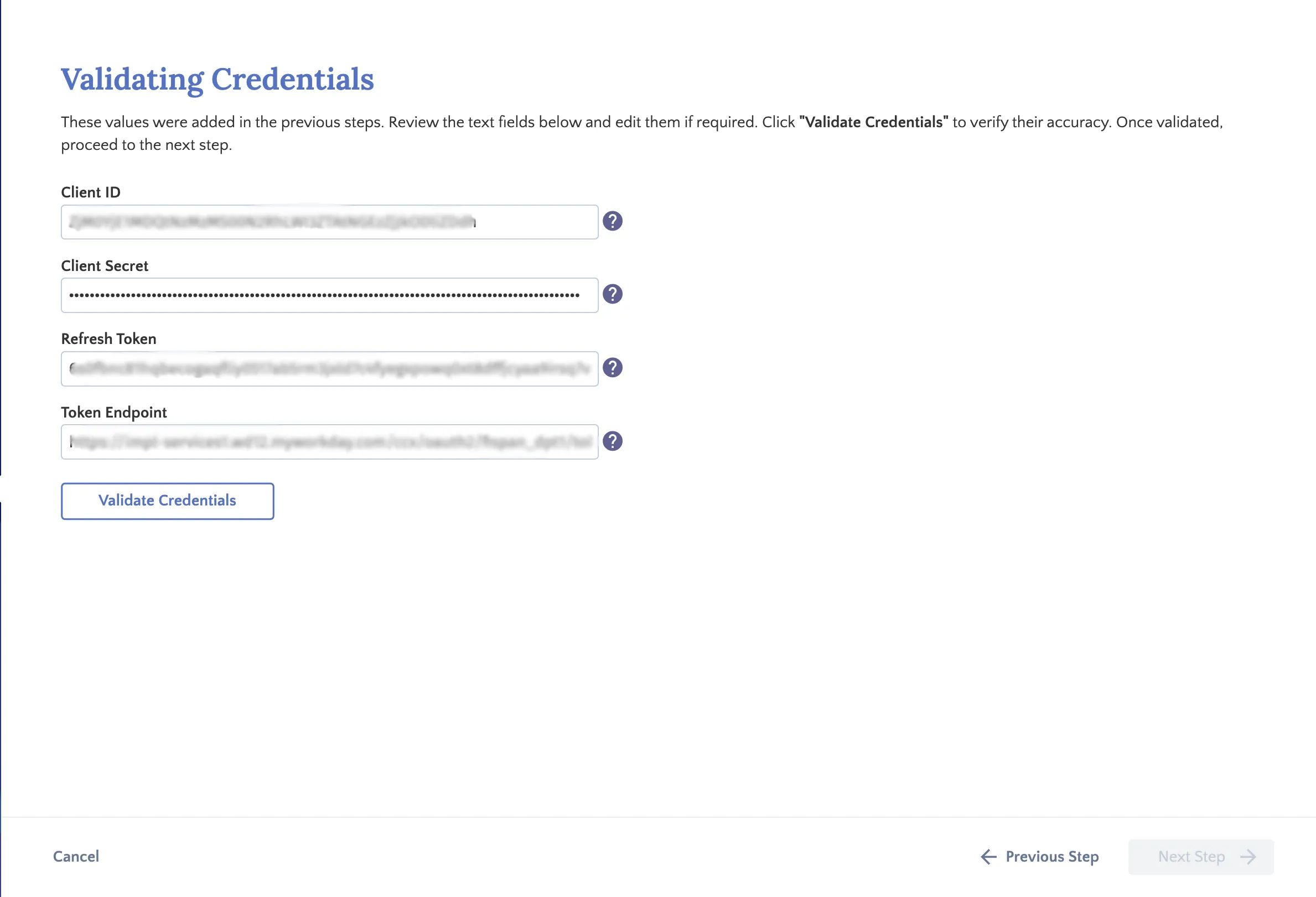 Validate Credentials Validate Credentials