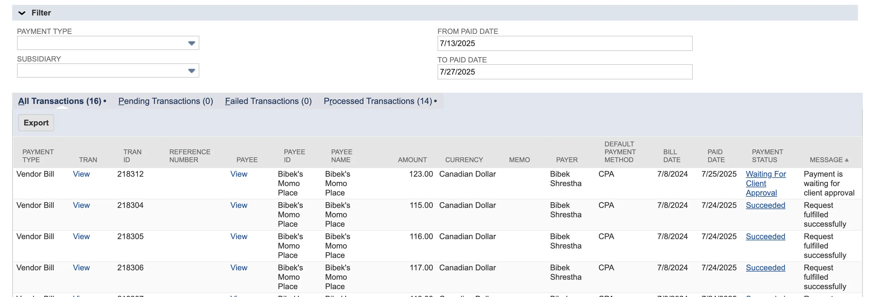 View Payment History